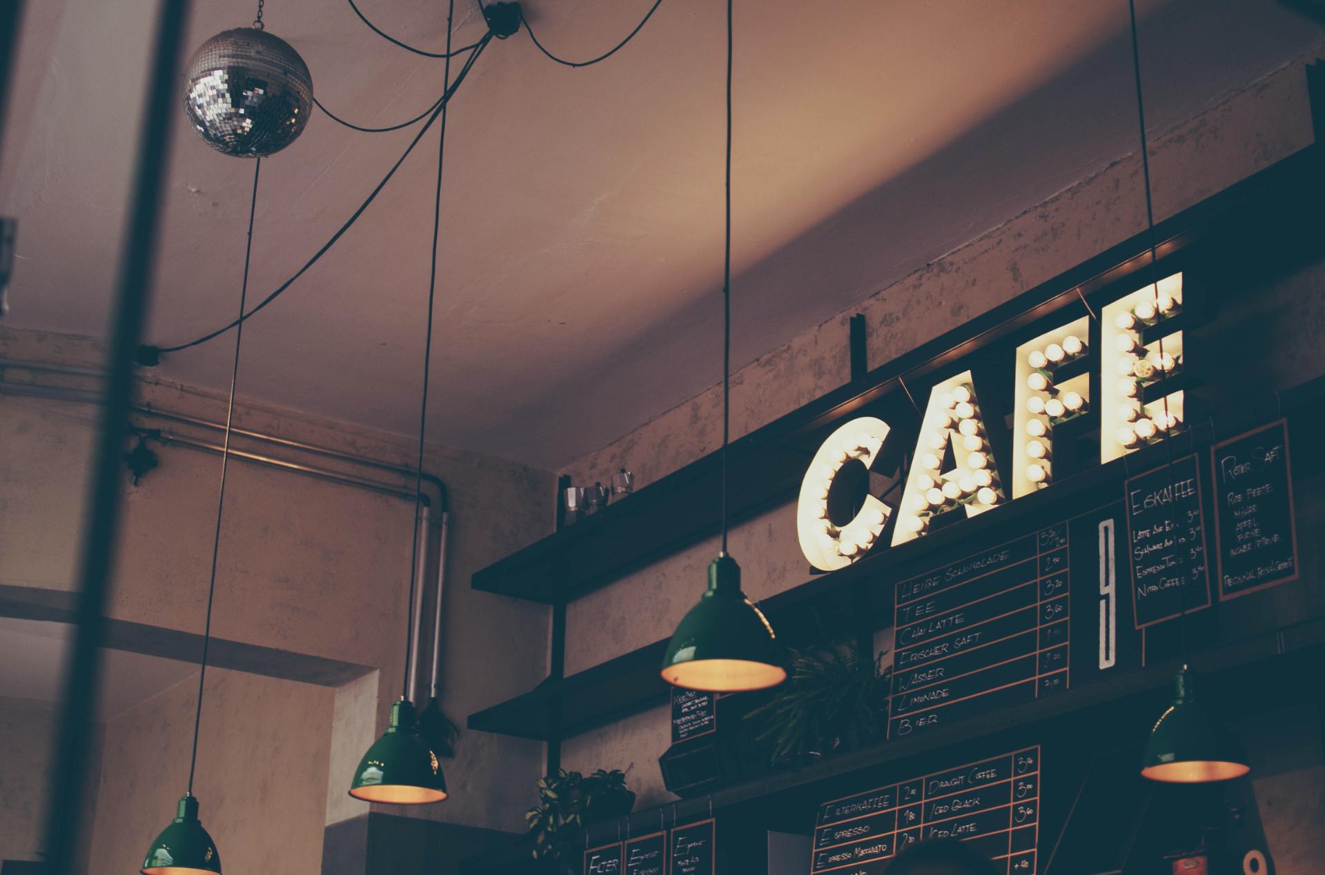 Coffee shop menu and light sign