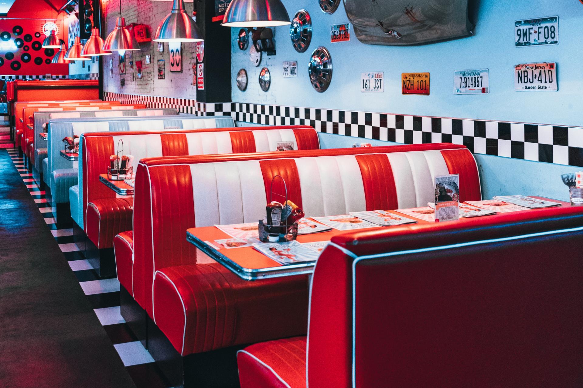 Fast food restaurant decorated with car parts