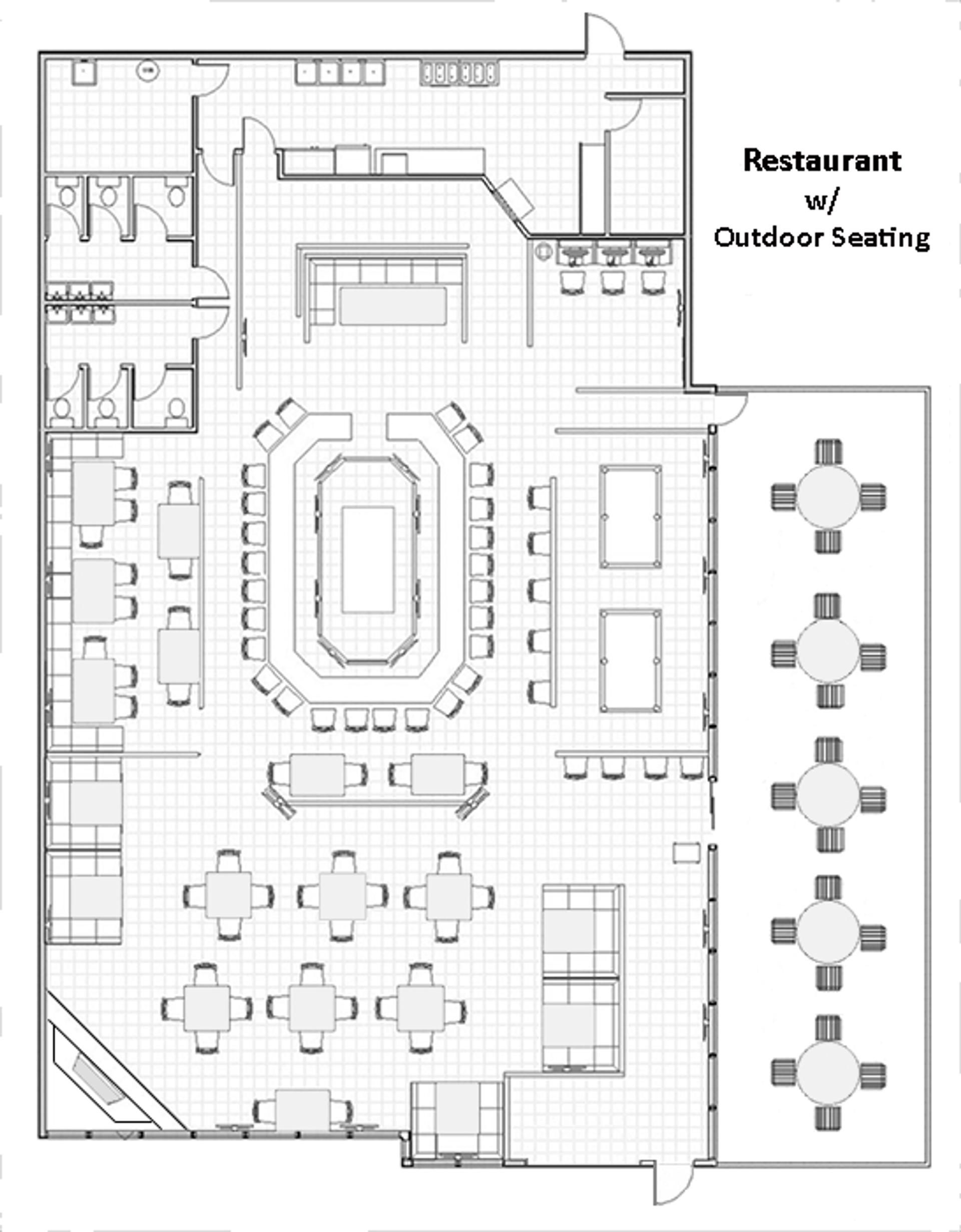 แผนผังชั้นของพื้นที่รับประทานอาหารของร้านอาหาร
