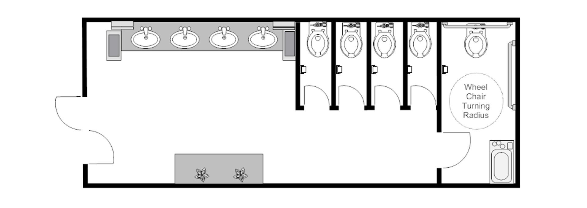 Grundriss der öffentlichen Toilette des Restaurants