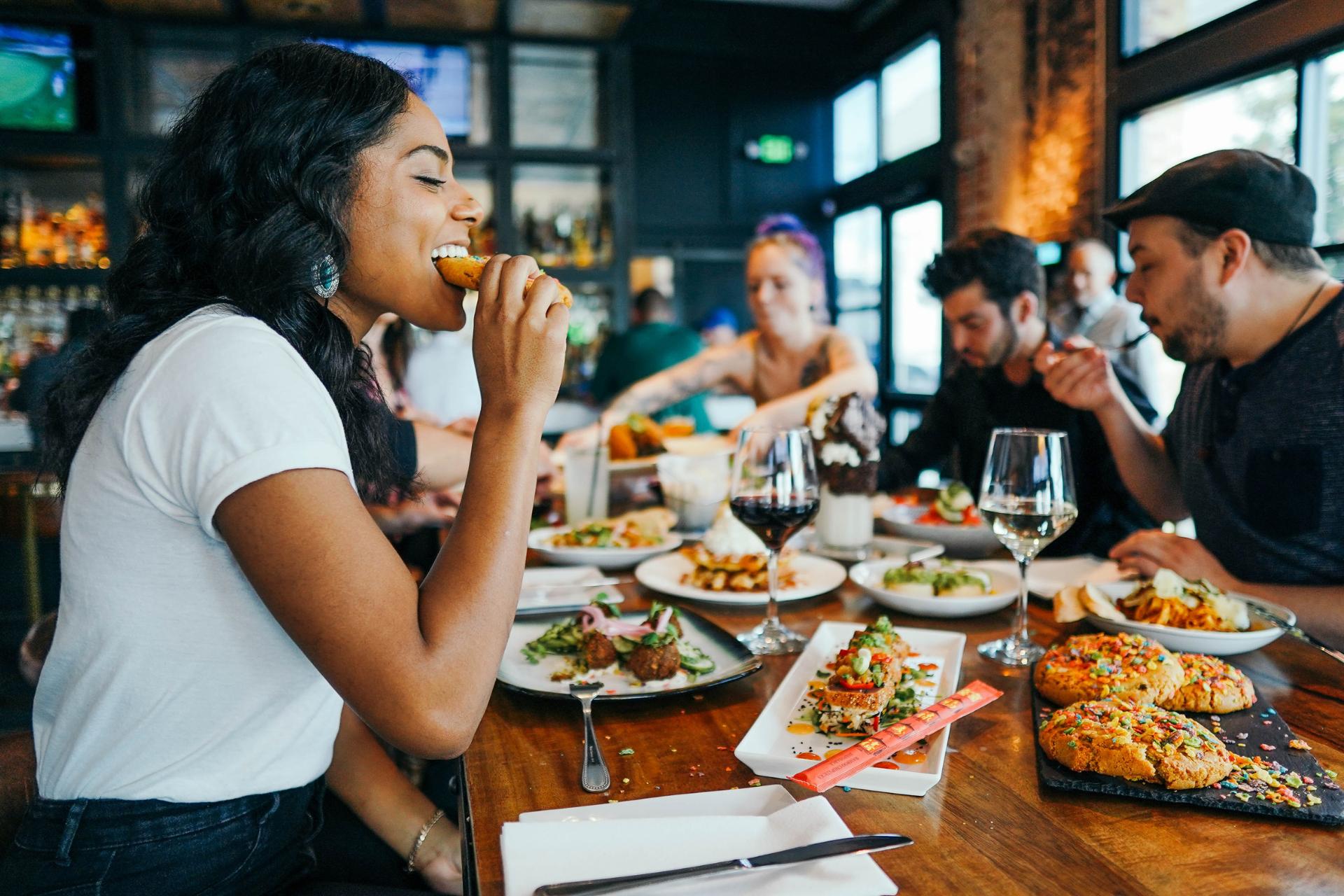 Friends eating at a restaurant