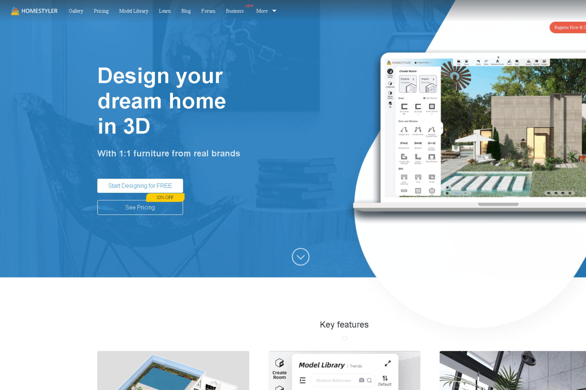 Homestyler 3D room design landing page
