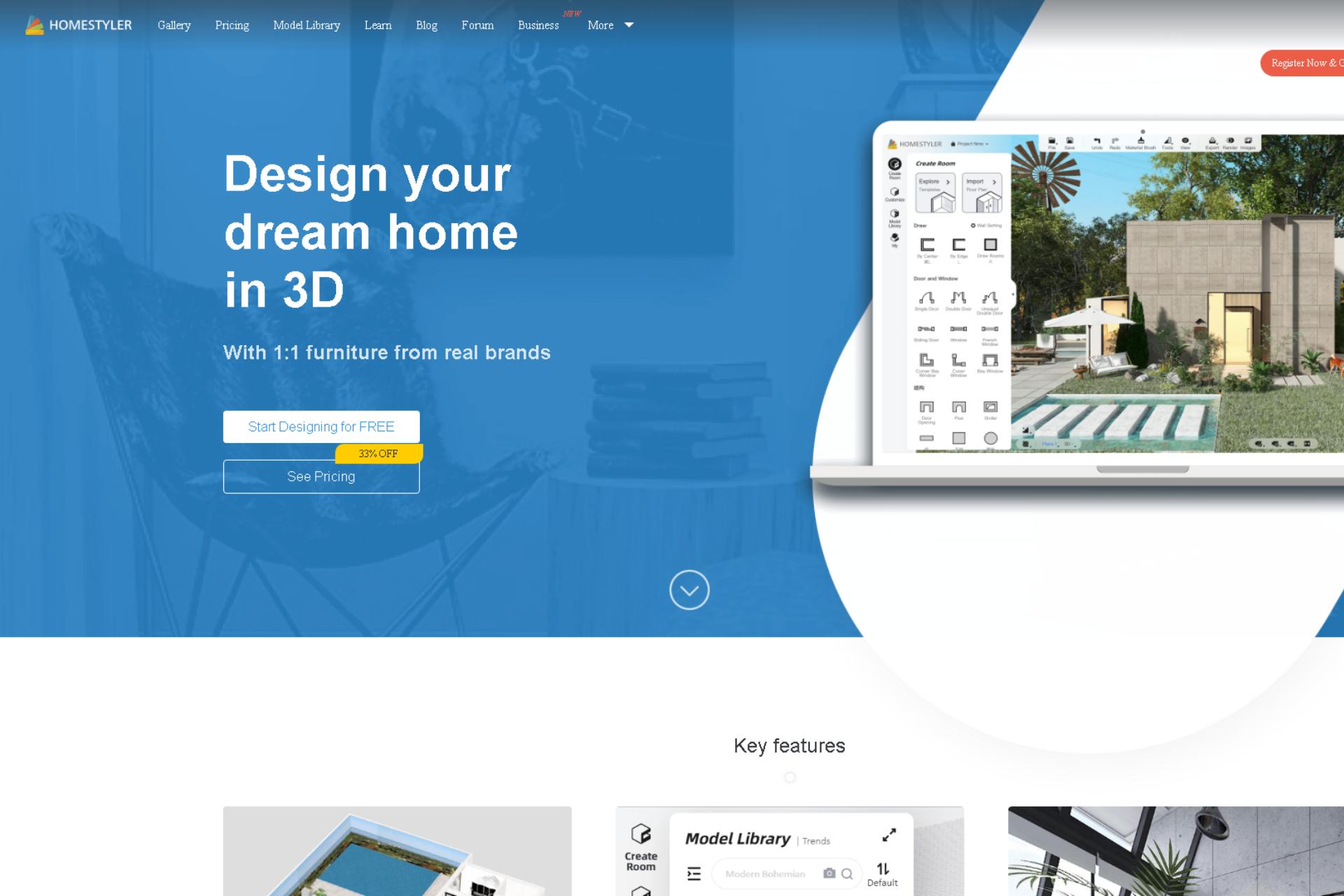 หน้า Landing Page การออกแบบห้อง Homestyler 3D