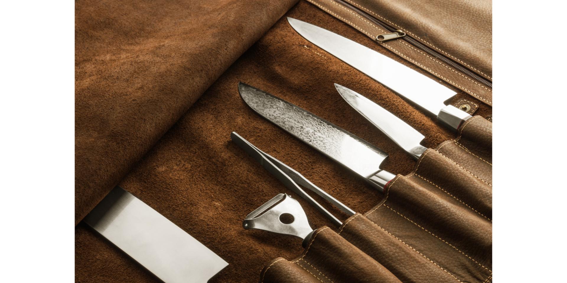 set of professional kitchen knives