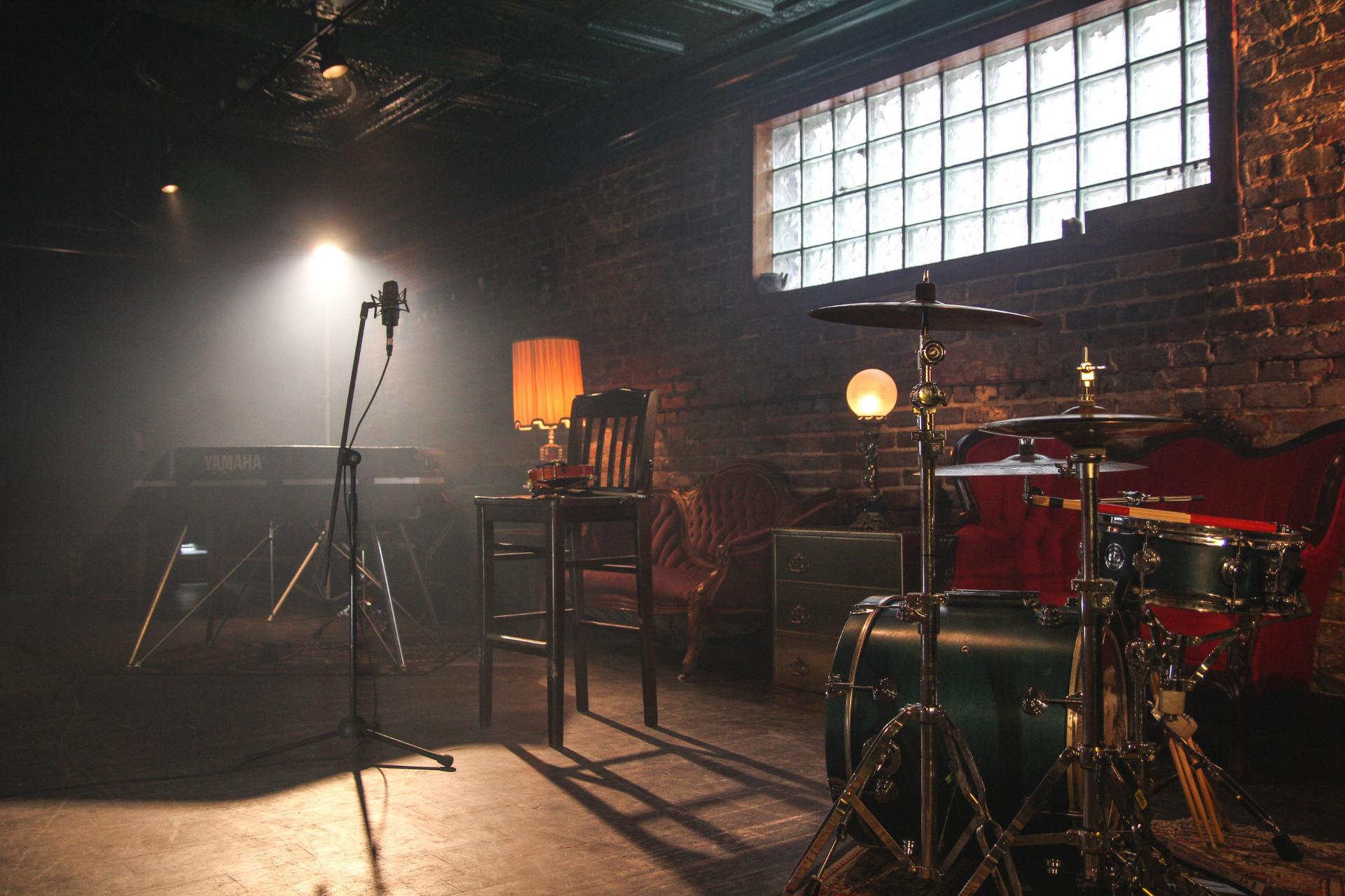 live music instruments set up inside a restaurant