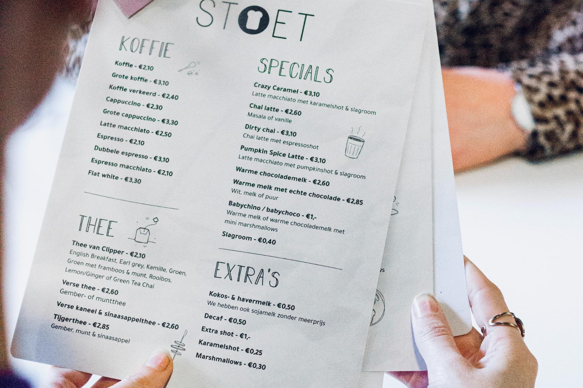 Menu with different categories