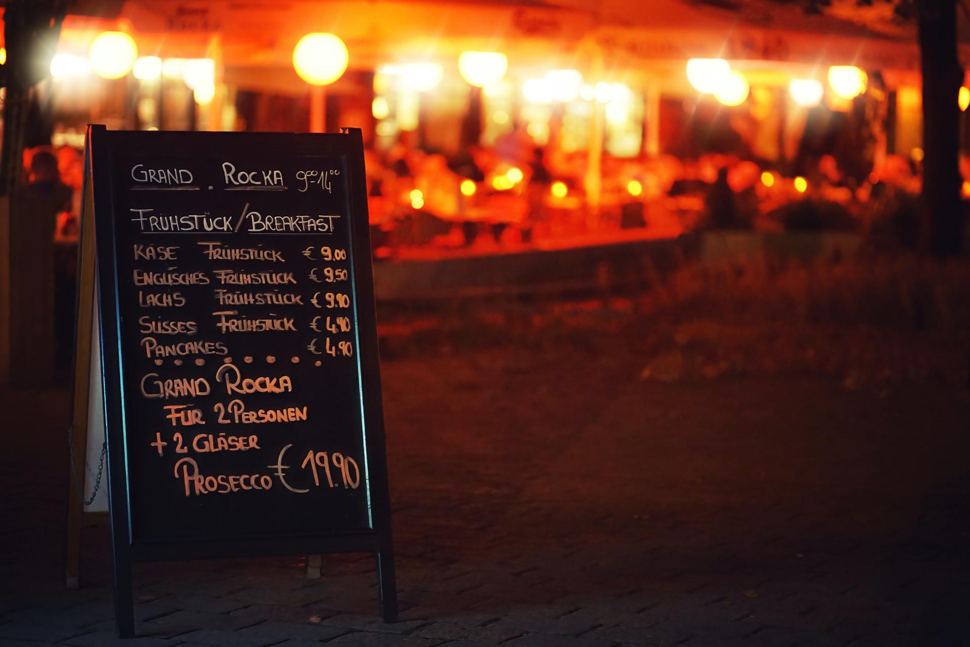 Menu displayed outside with prices