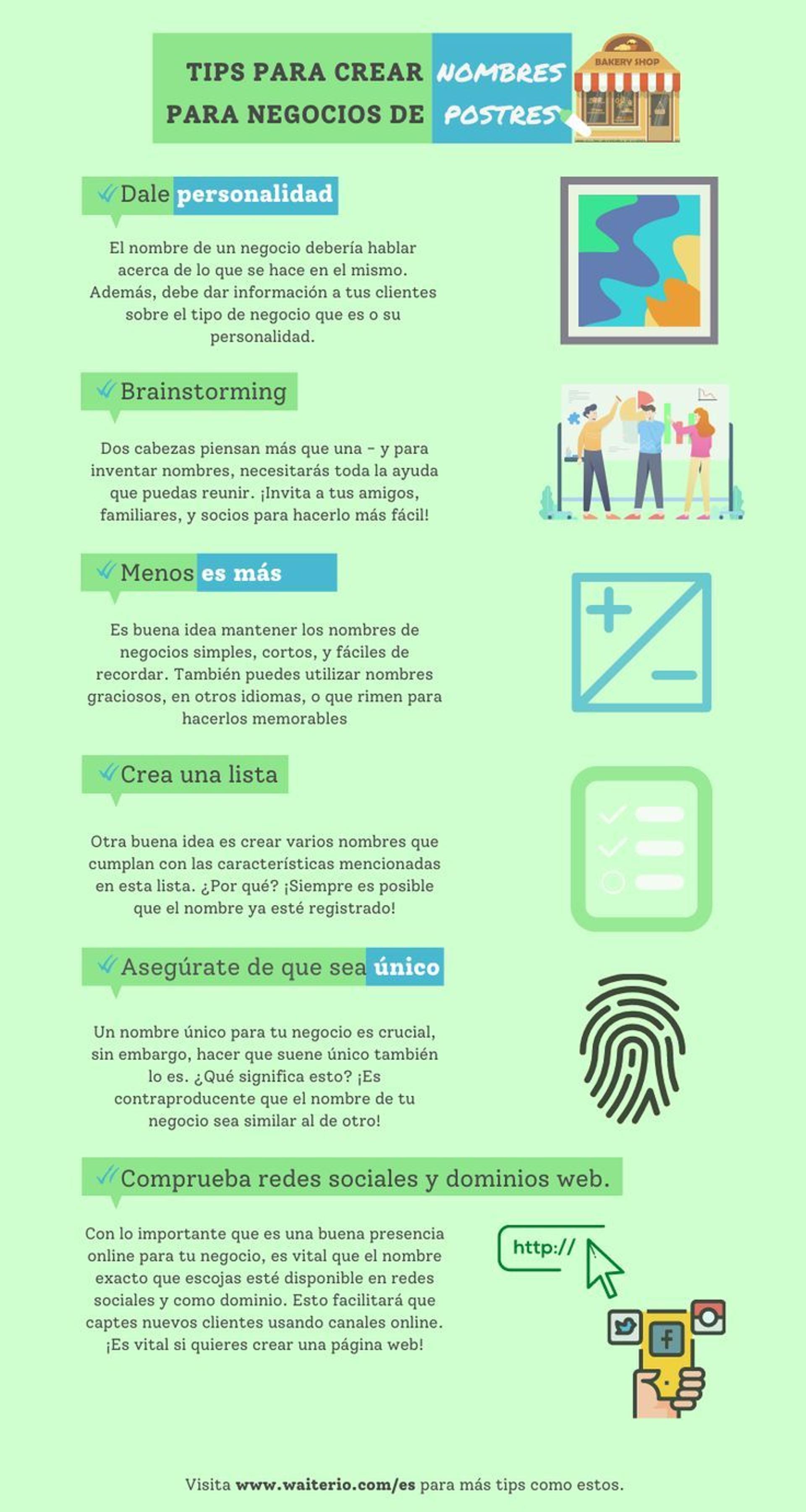 Infografía sobre nombres de negocios de postres