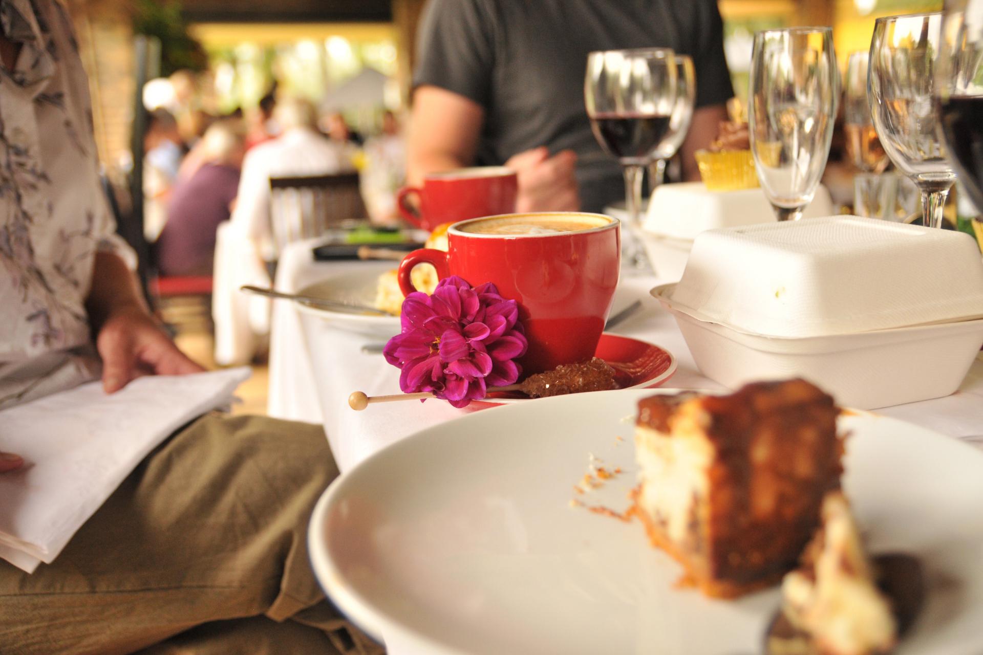 People eating dessert in a restaurant