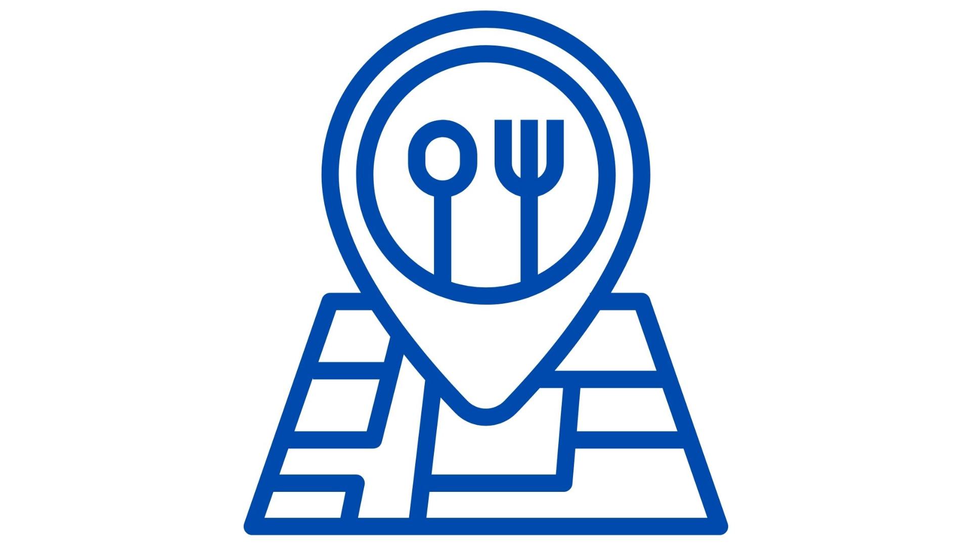 Een pictogram van de locatie van een restaurant op een kaart