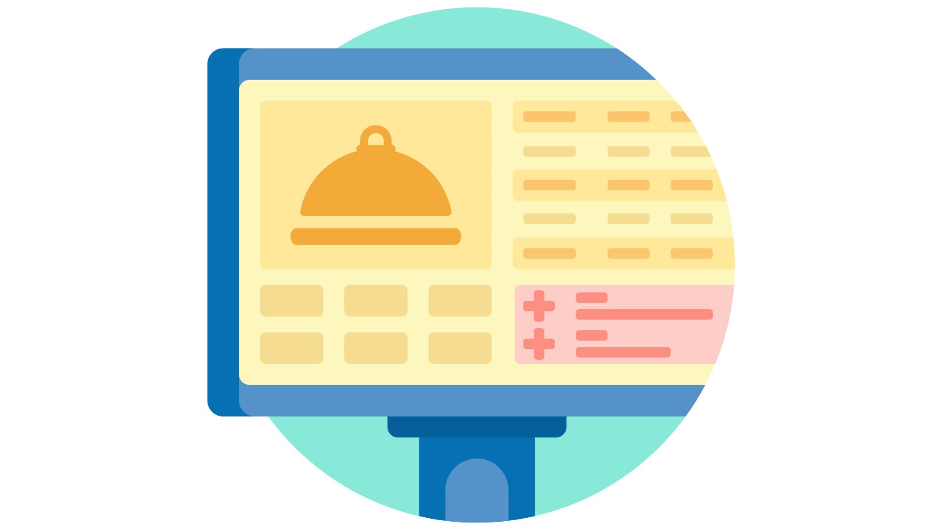Icono de una computadora con un software de gestión de restaurantes