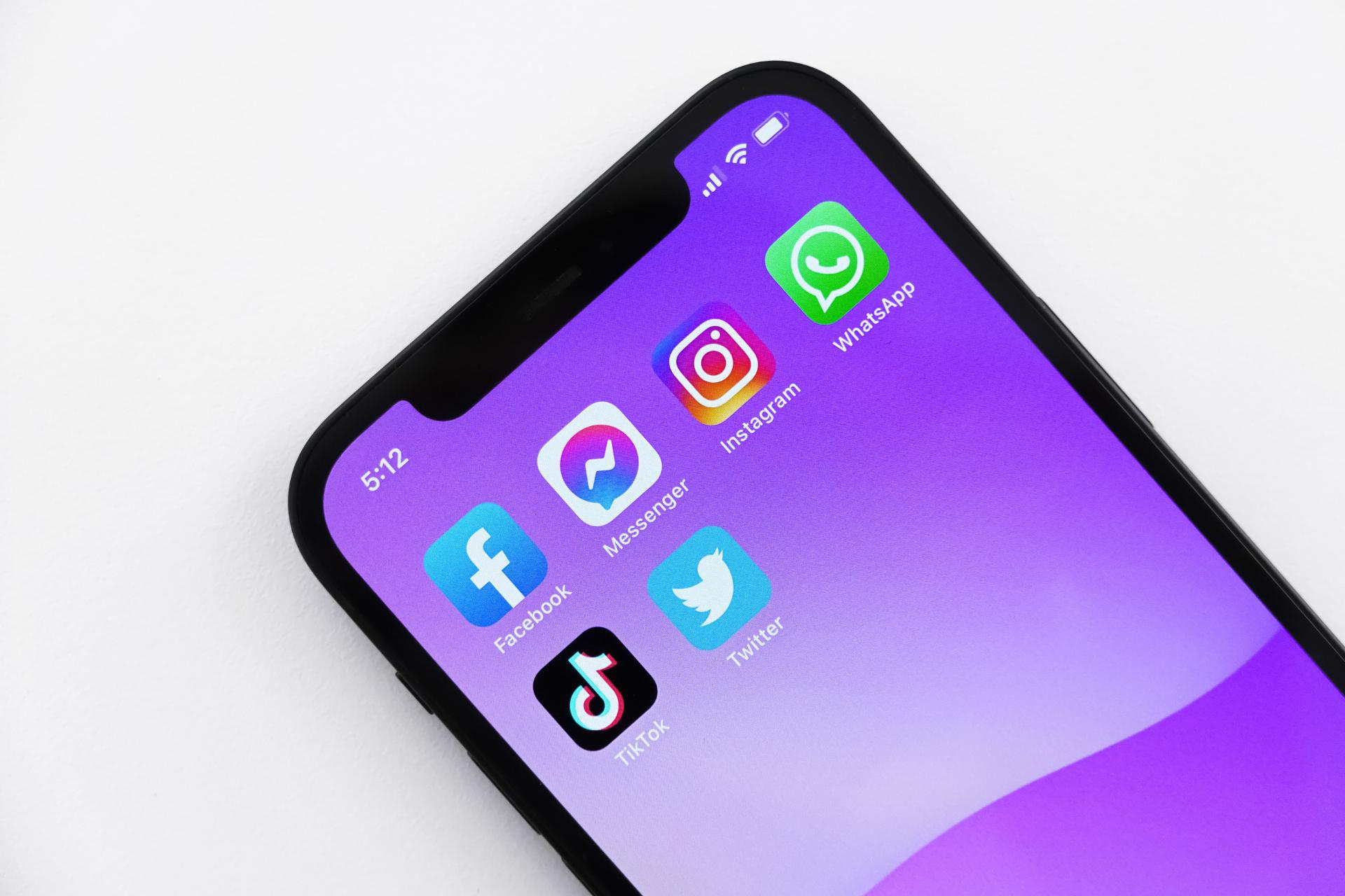 social media icons in phone screen