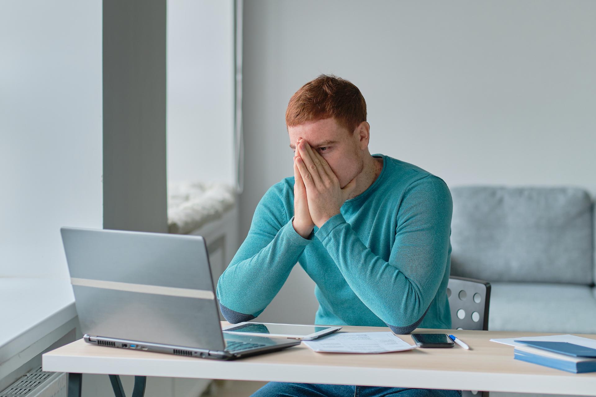 Nervous and tired restaurant owners noticing that he's got to spend more money