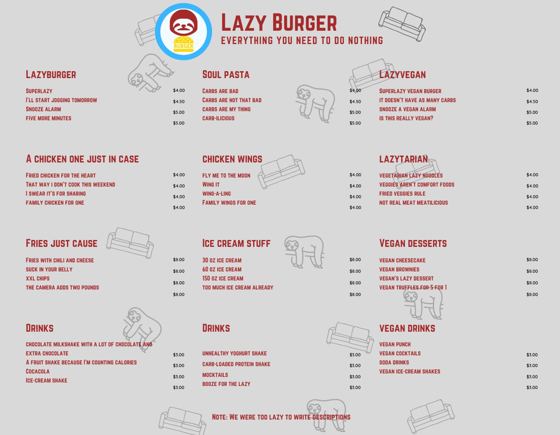 Παράδειγμα lazy burger μενού Trifold