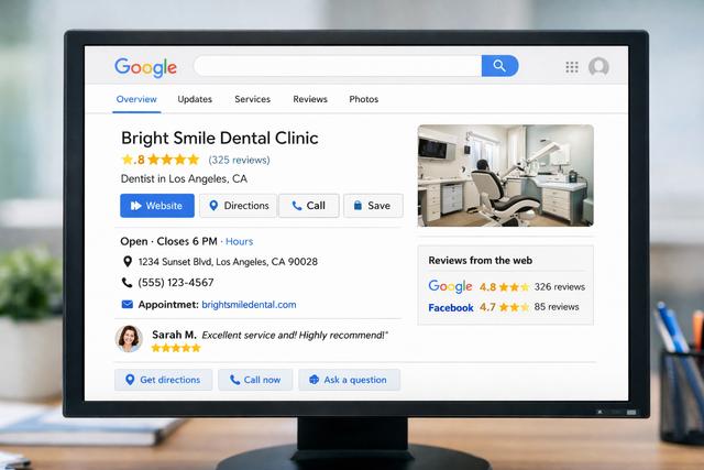 Dental clinic Google Business Profile on a computer screen