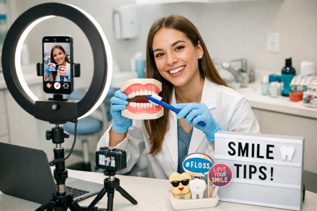 Dentist creating social media content for the clinic