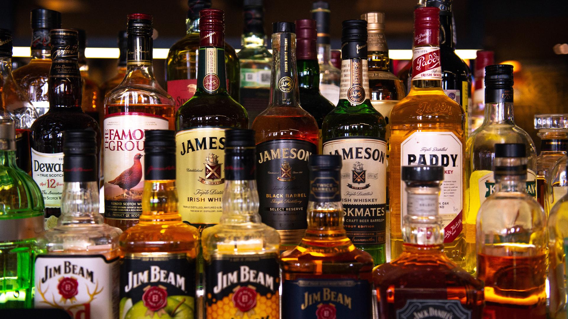 bottles at a bar display