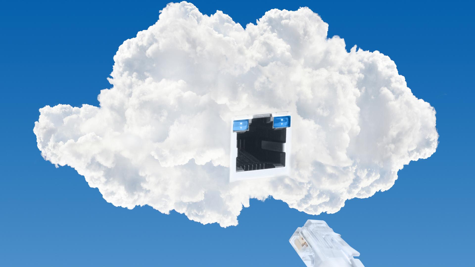 cloud with ethernet plug to symbolize cloud-based software