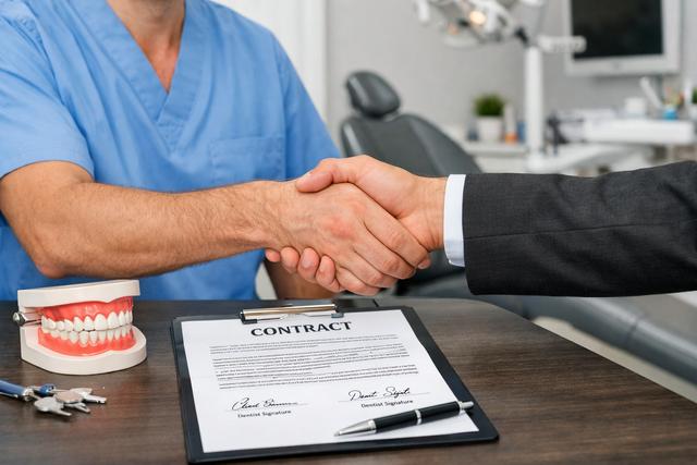 Signed contract handshake dental office