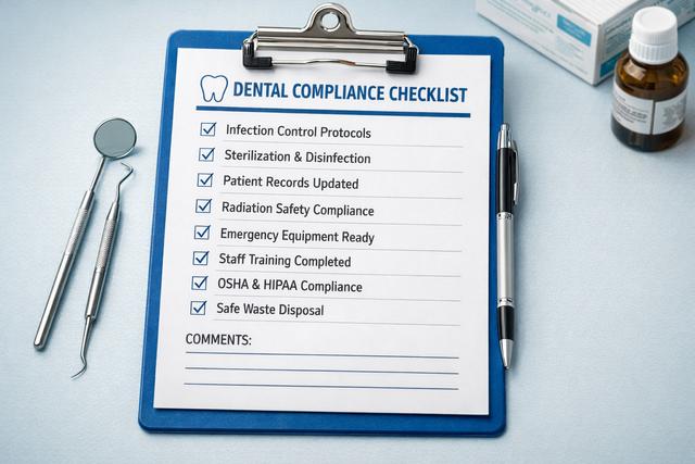 Dental compliance checklist clipboard