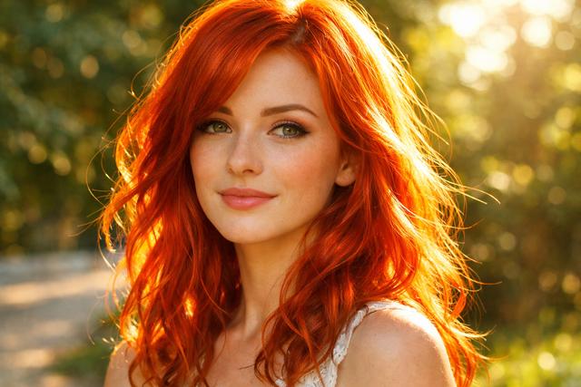 Vibrant copper red hair in sunlight