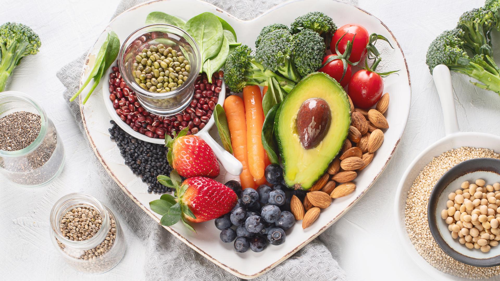 natural food in heart shaped plate