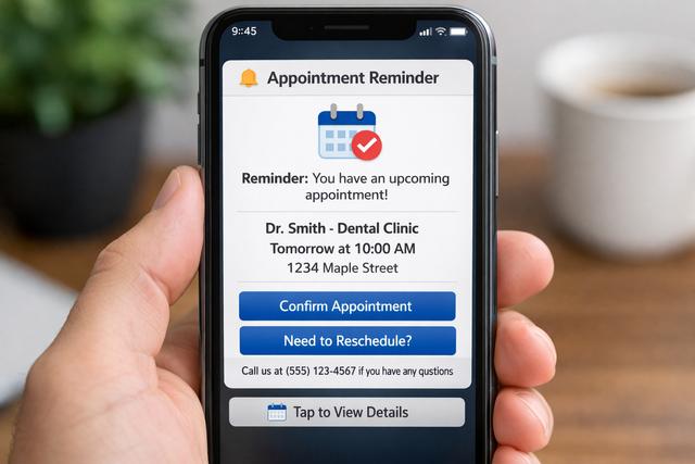 Automated appointment reminder notification on a smartphone