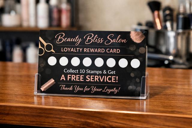 Salon loyalty reward card on counter