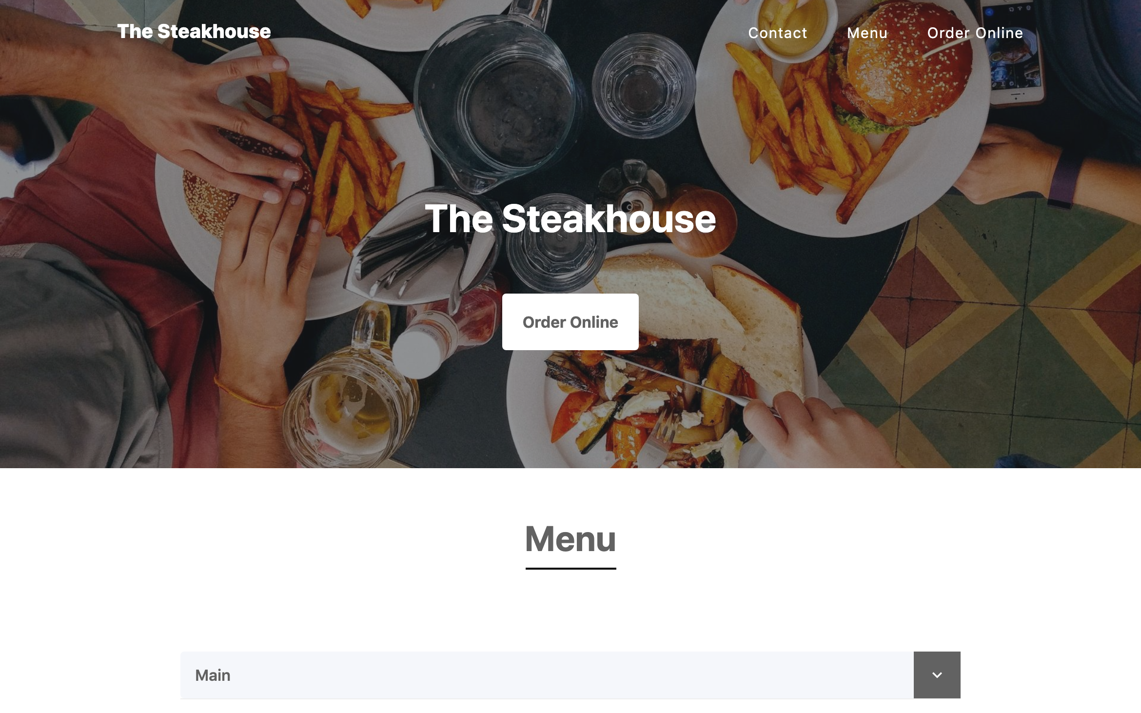 ejemplo de la página web de un restaurante