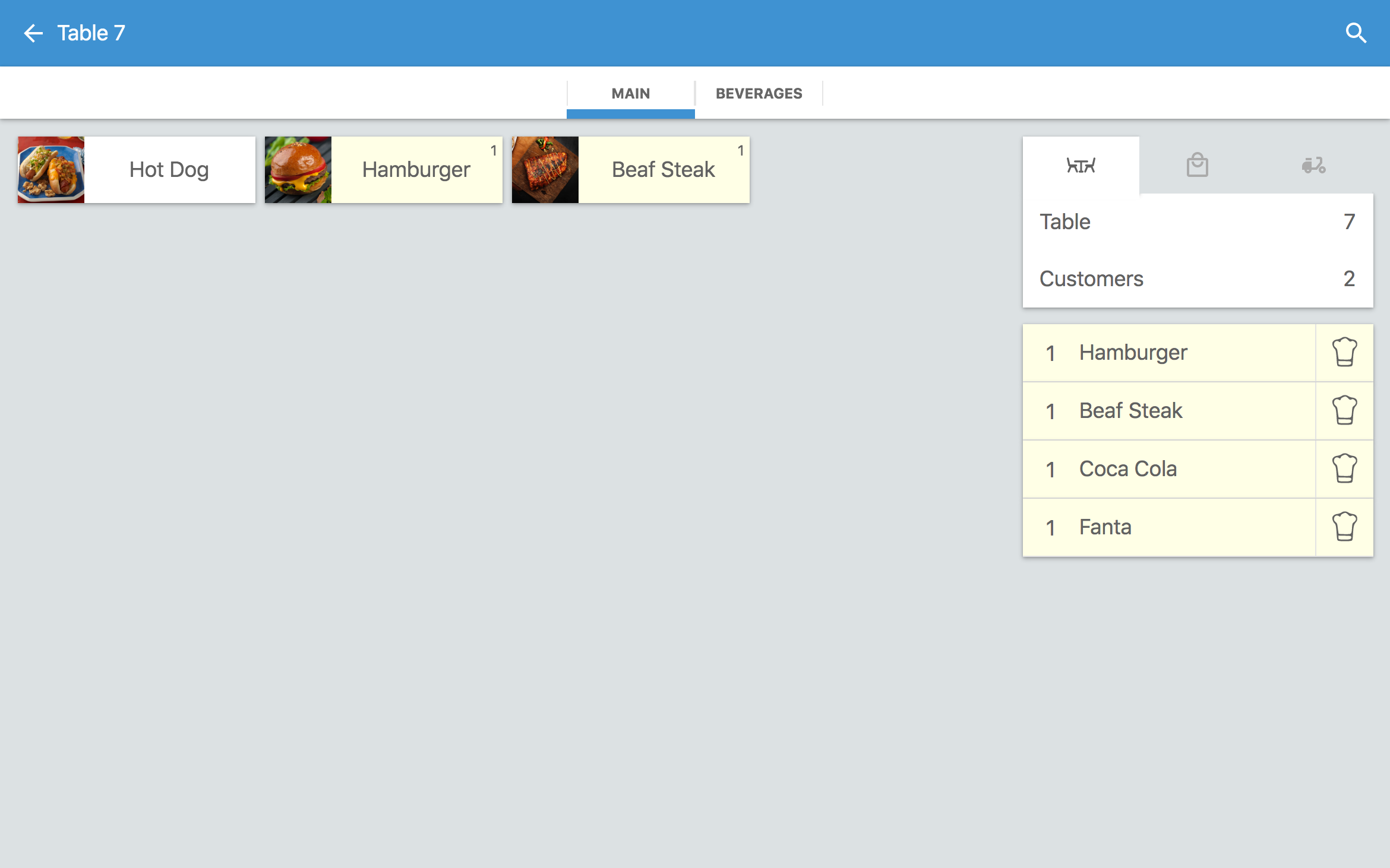 The interface of the restaurant management software
