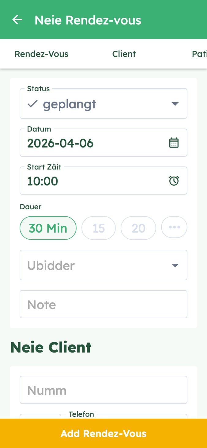 Gestiouneiert einfach d'Rendez-vous vun Ärer Veterinärklinik on smartphone