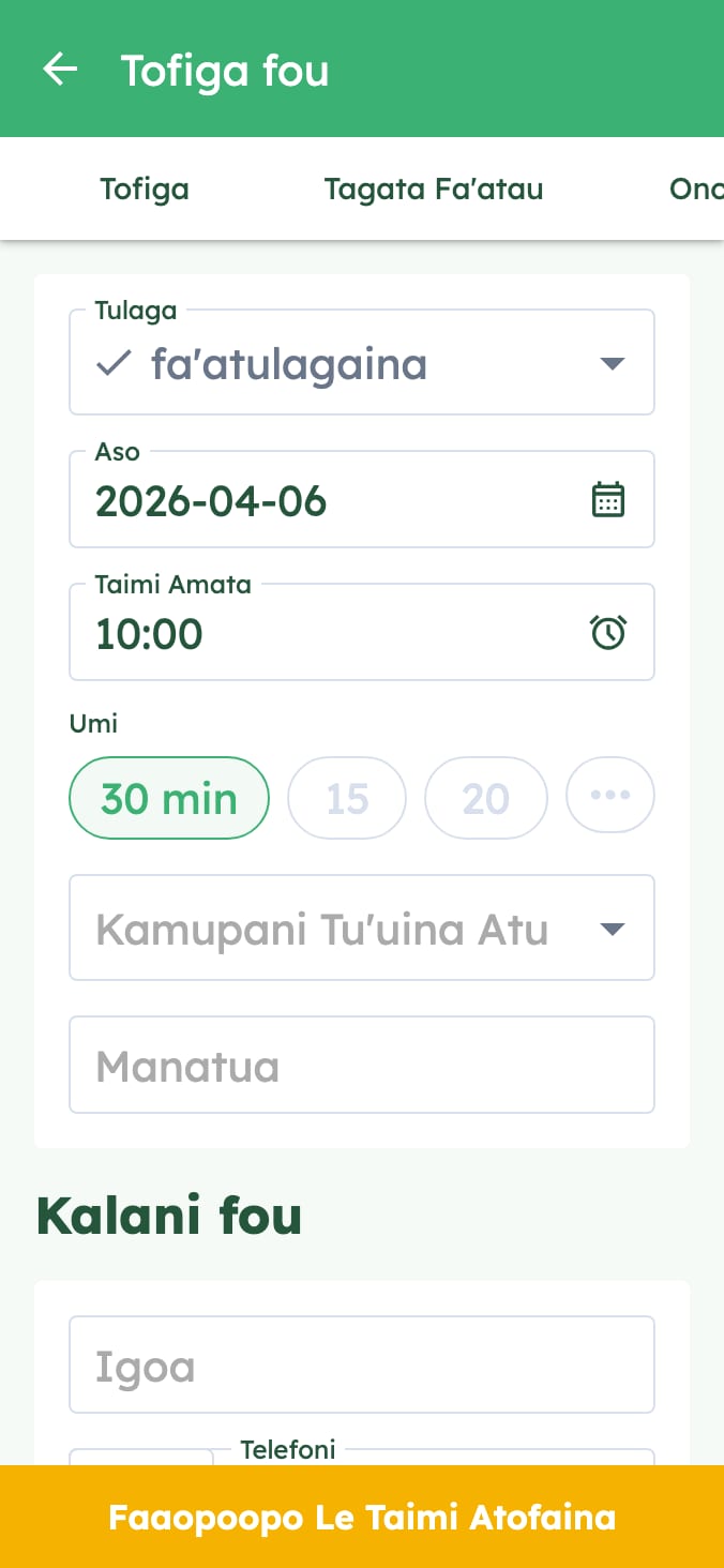 Faʻafoe faigofie faʻatulagaga o taimi mo lau falemaʻi taʻifau (vet) on smartphone