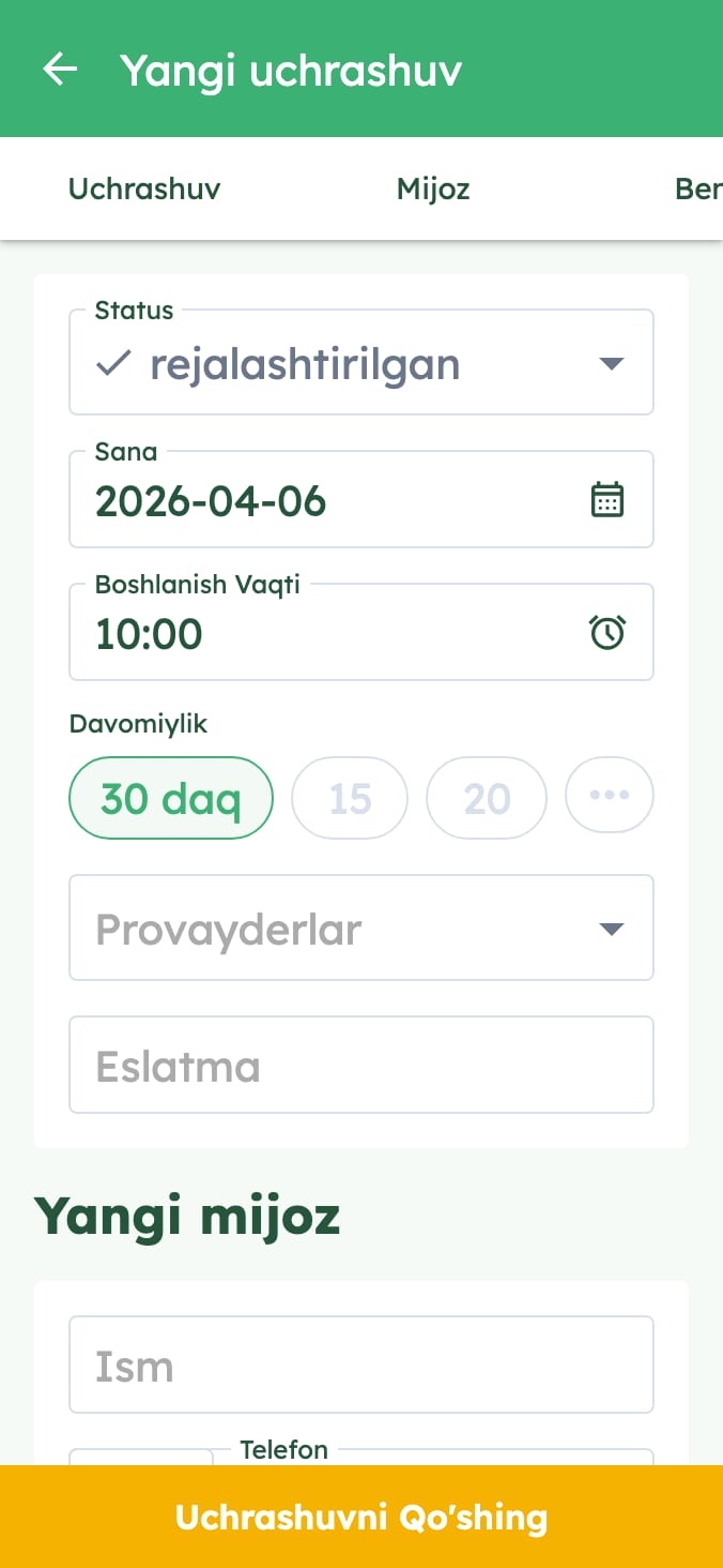 Veterinariya klinikangizning uchrashuvlarini oson boshqaring on smartphone