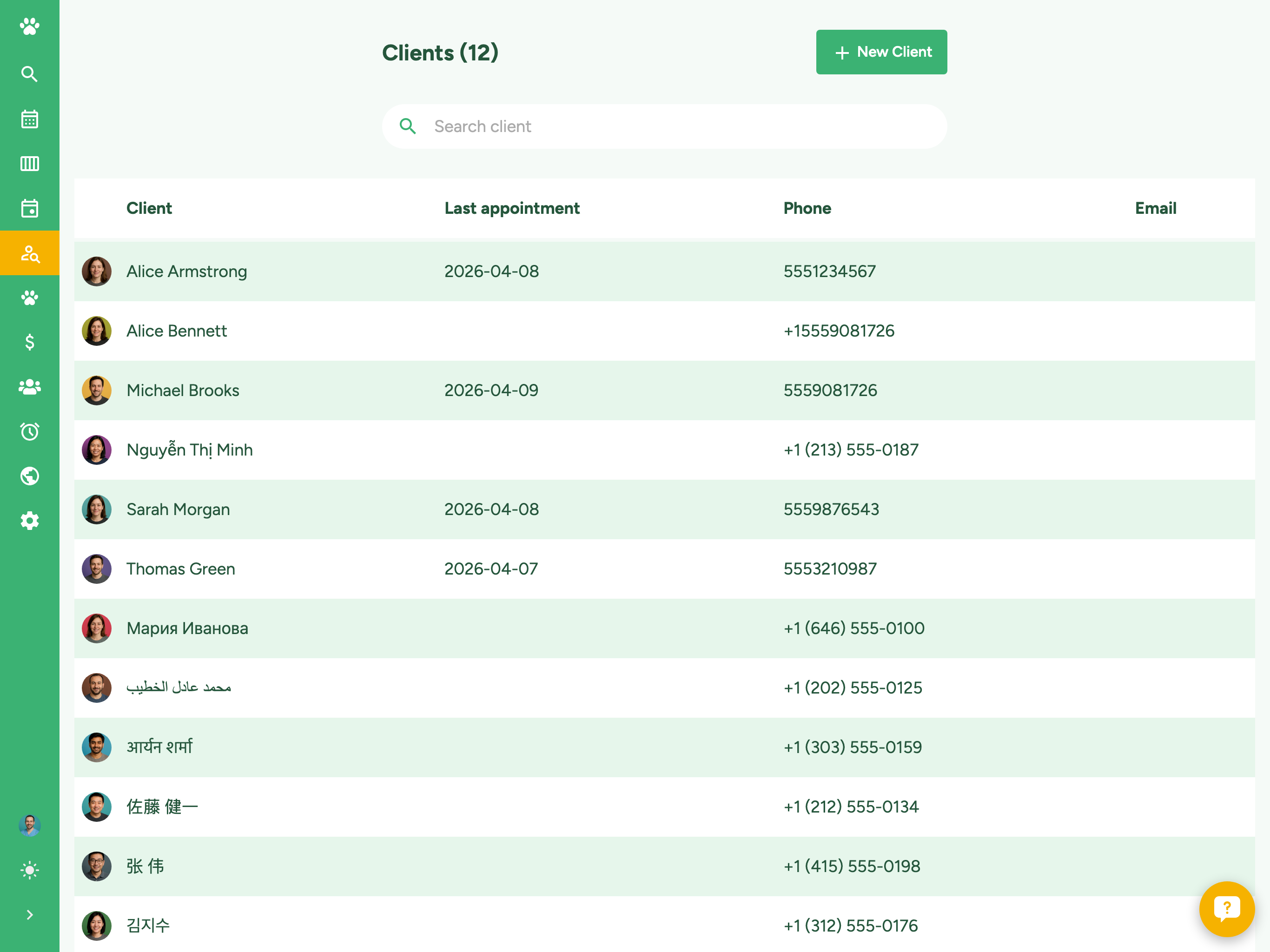 Veterical client records management view on tablet