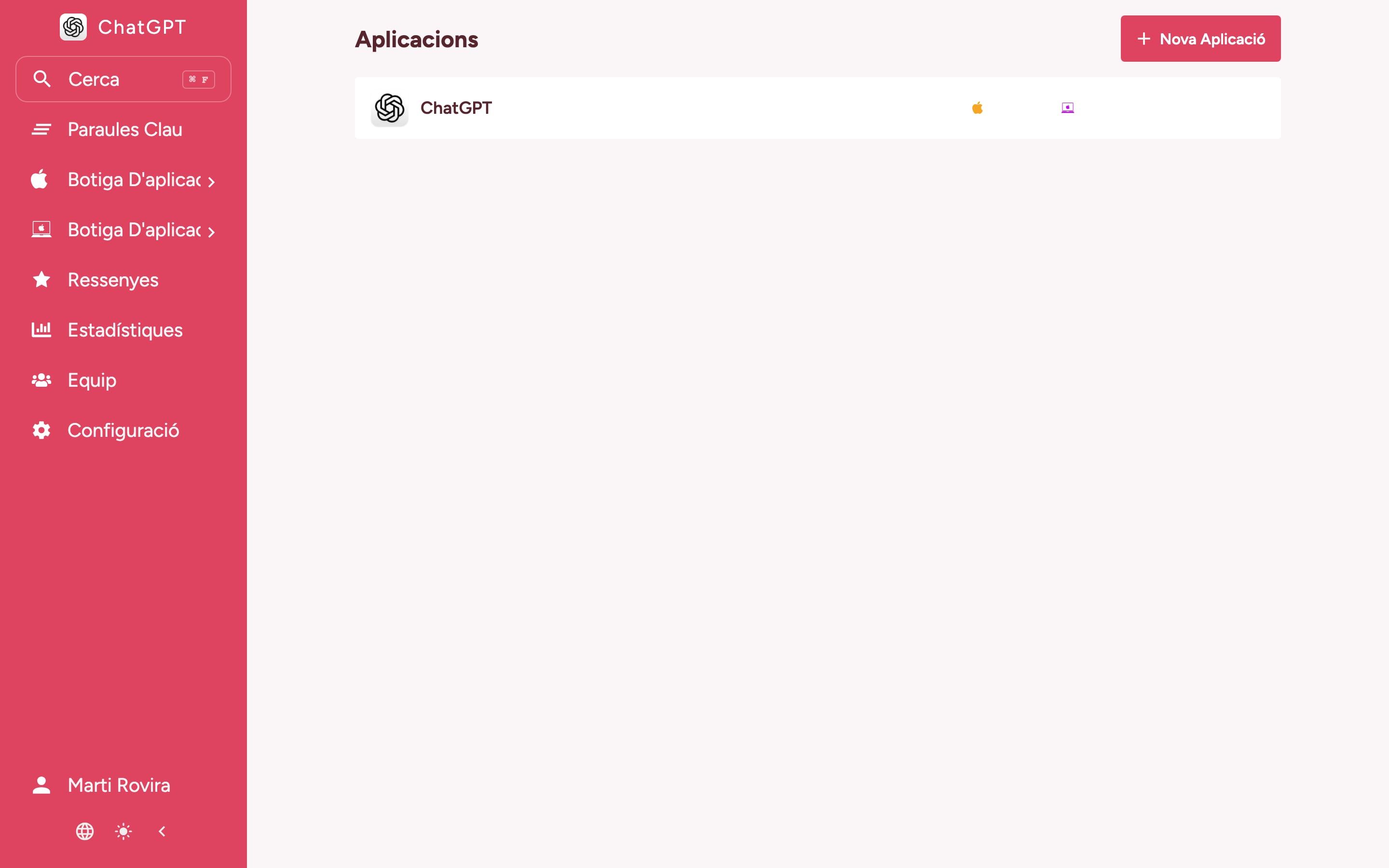 Fes un seguiment del posicionament de les paraules clau de la teva botiga d'aplicacions on desktop