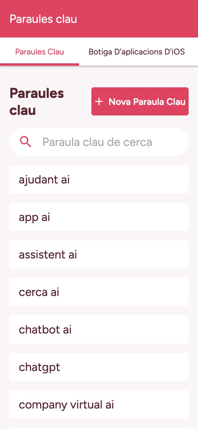 Fes un seguiment del posicionament de les paraules clau de la teva botiga d'aplicacions on smartphone