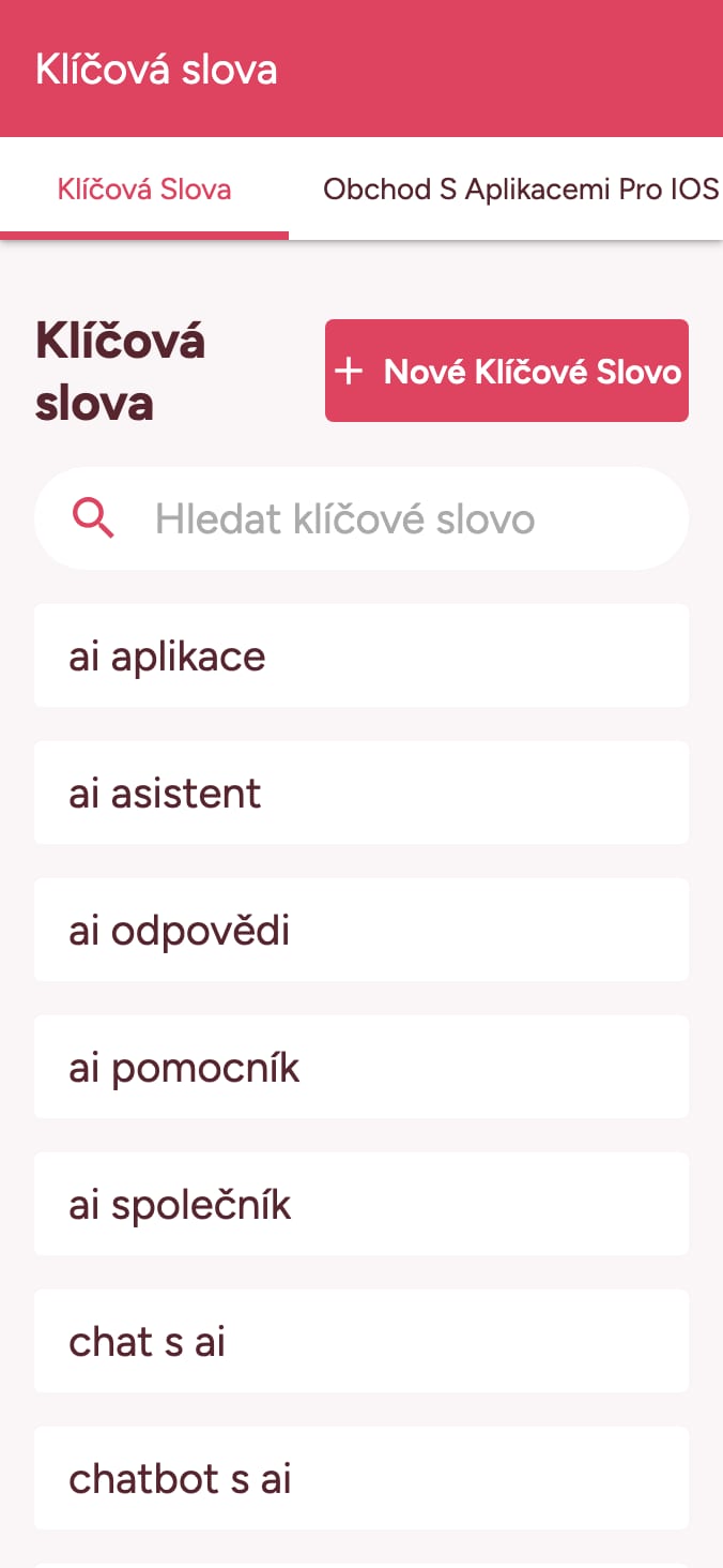 Sledujte umístění klíčových slov v obchodě s aplikacemi on smartphone