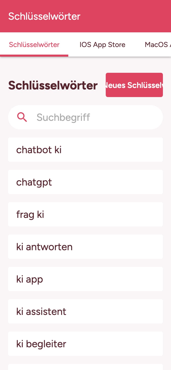 Verfolge dein Keyword-Ranking im App Store on smartphone