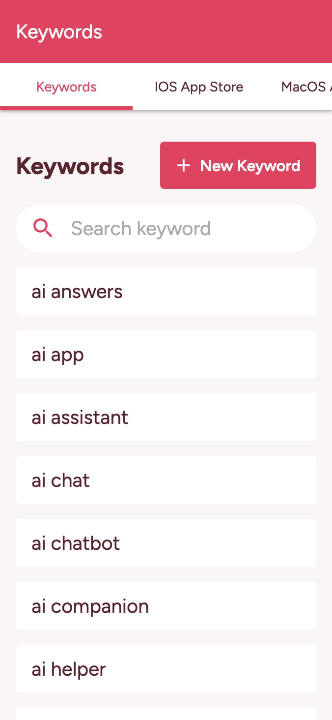 Track your app store keyword rankings on smartphone
