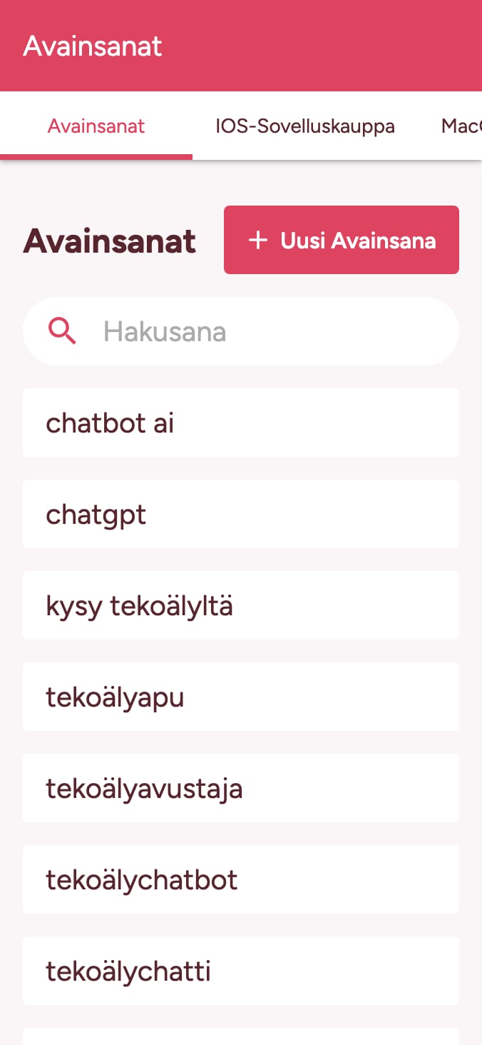 Seuraa sovelluskauppasi avainsanojen sijoituksia on smartphone