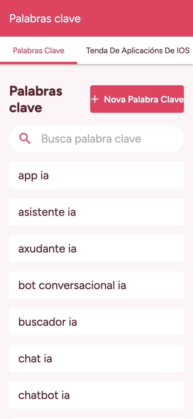 Fai un seguimento das clasificacións de palabras clave da túa tenda de aplicacións on smartphone
