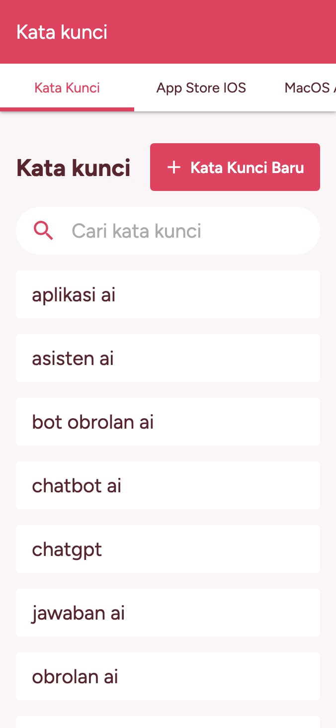 Lacak peringkat kata kunci Anda di toko aplikasi. on smartphone