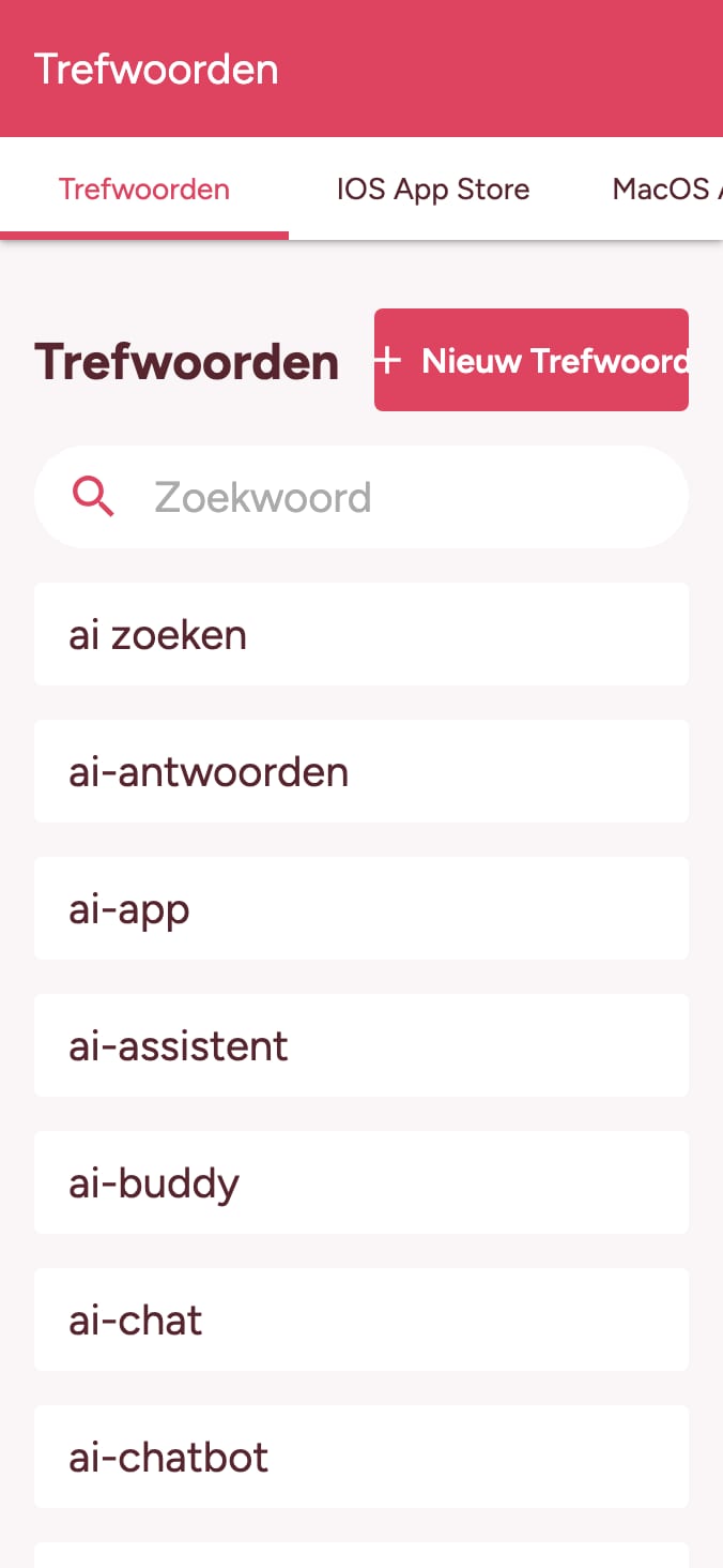 Volg de ranking van uw zoekwoorden in de app stores. on smartphone