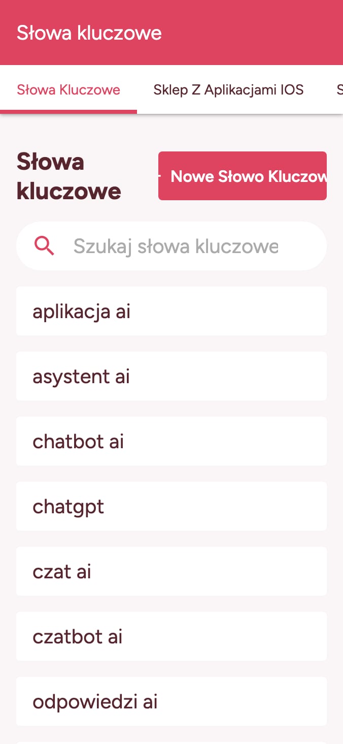 Śledź rankingi słów kluczowych w sklepie z aplikacjami on smartphone