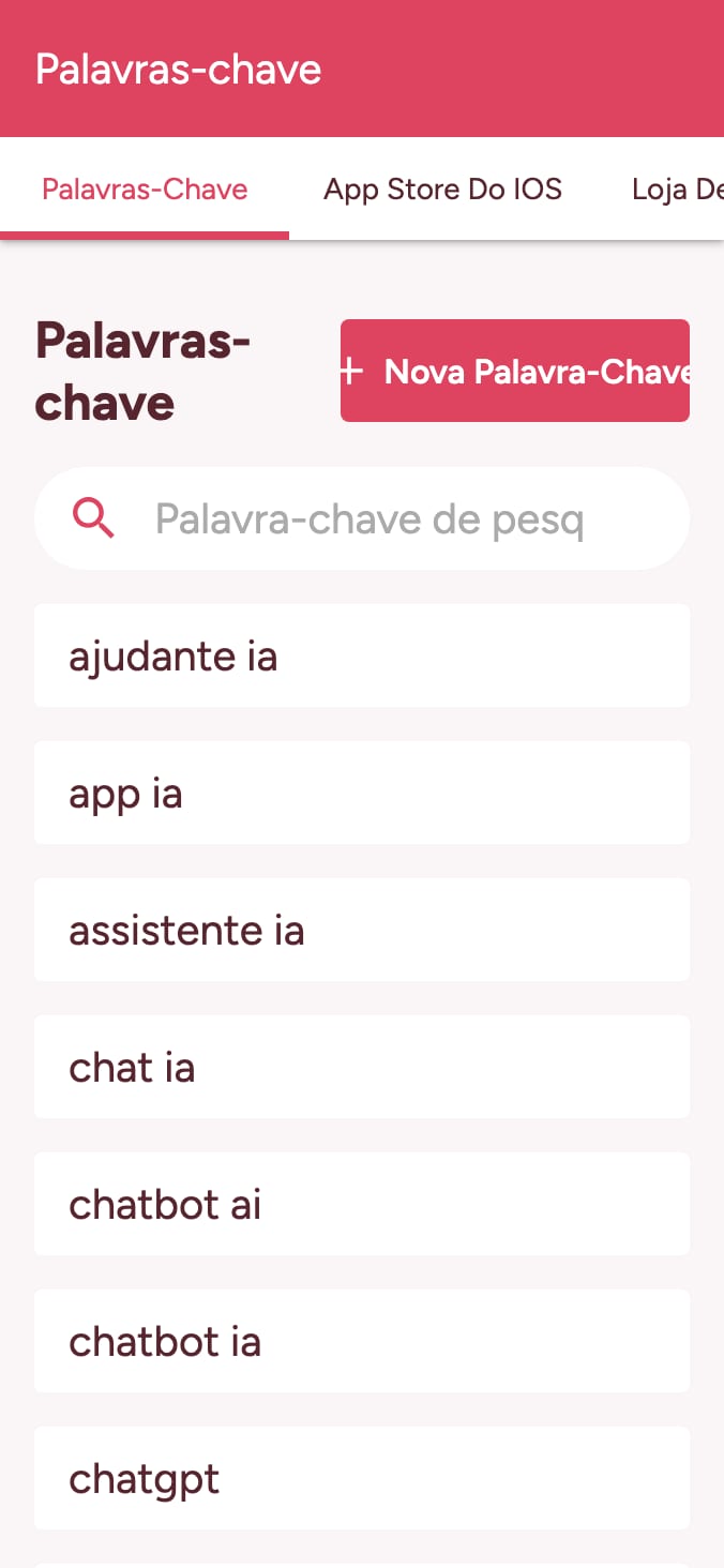 Acompanhe o posicionamento das suas palavras-chave na loja de aplicativos. on smartphone