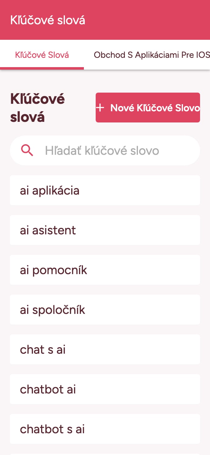Sledujte poradie kľúčových slov v obchode s aplikáciami on smartphone