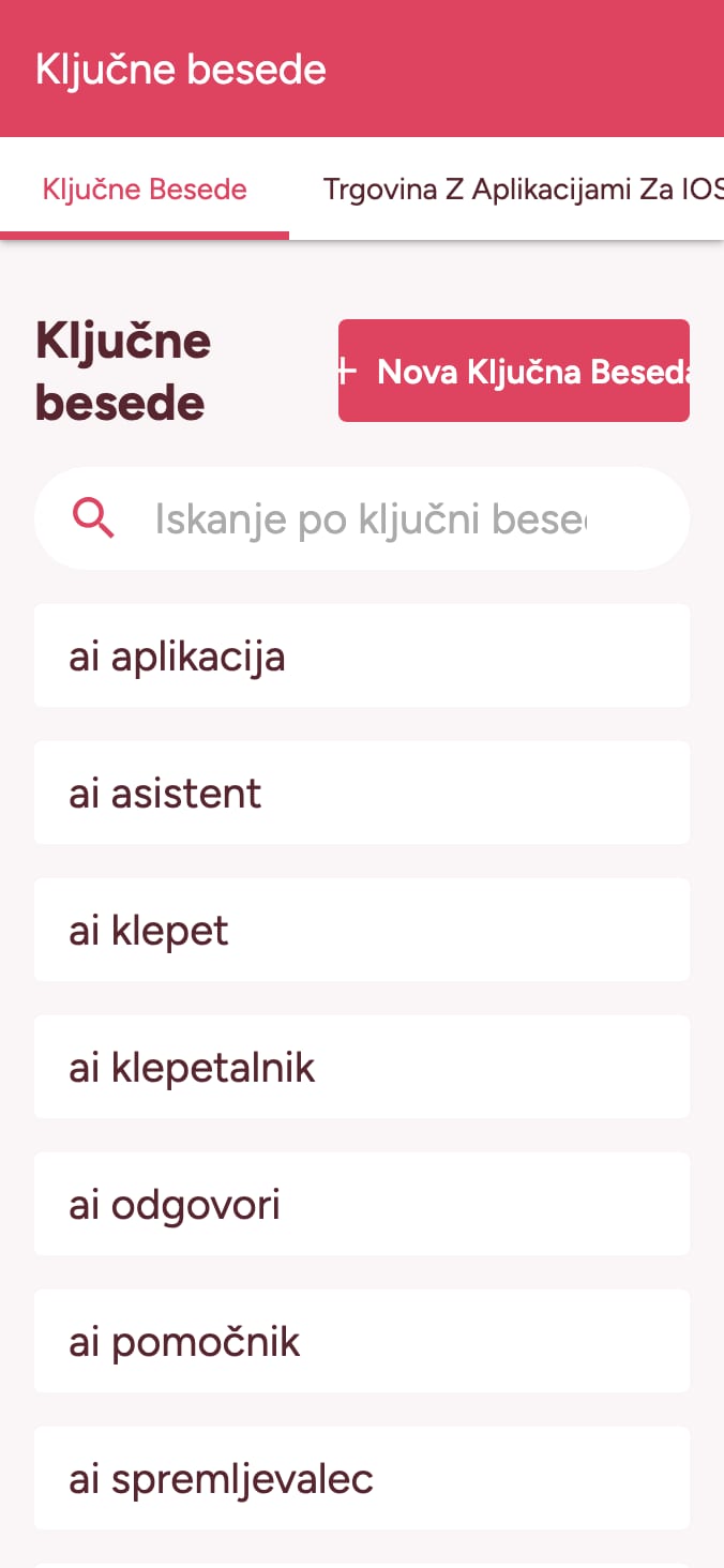 Spremljajte uvrstitve ključnih besed v trgovini z aplikacijami on smartphone