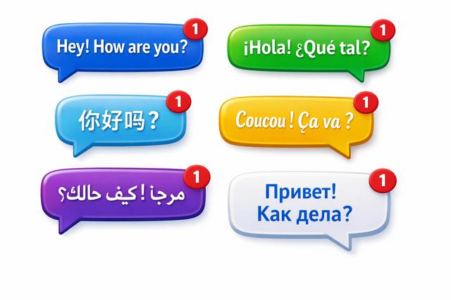 Multilingual SMS conversation bubbles in different languages