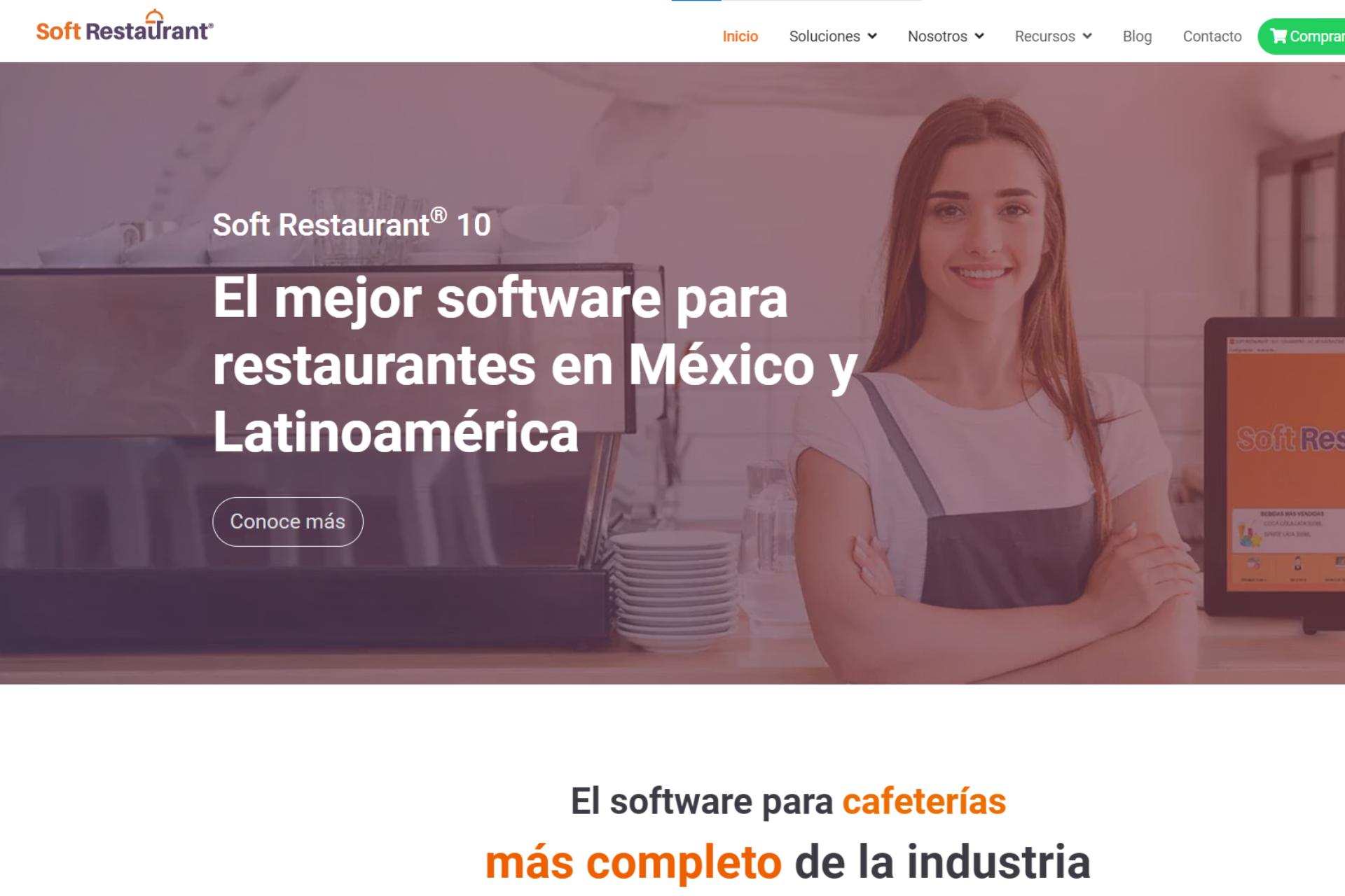 página de Soft Restaurant, un sistema de punto de venta creado en  México y utilizado en varios países de latinoamérica