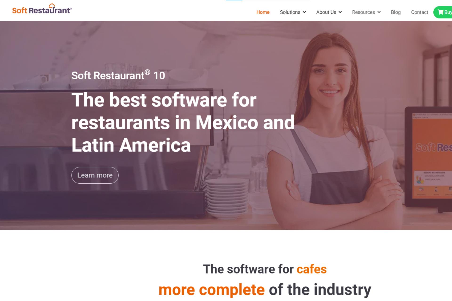 landing page of soft restaurant, a great pos form latam